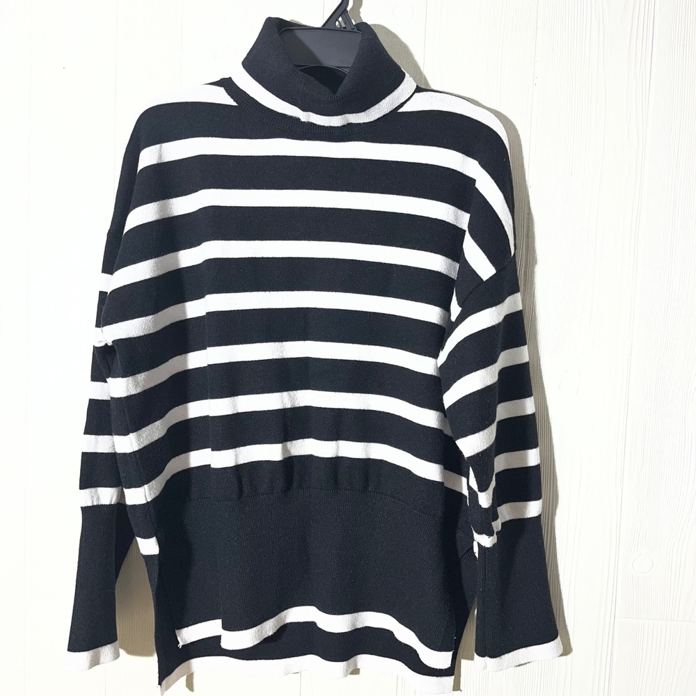Unbranded Black White Striped Turtleneck Sweater Viscose Blend Size Large L